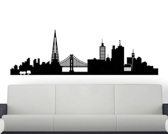 San Francisco Vinyl Skyline, City Wall Decal, Sticker of San Francisco city silhouette, Vinyl wall art, Mural skyline, California Wall Decal