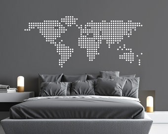 Modern World map decal Dots Raster, Map Art Office wall decal World map wall sticker points Wall art decor Large world map decal