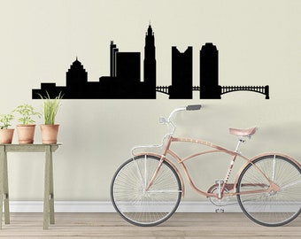 Columbus Skyline City Silhouette Wall Vinyl Decal, Autocollant d'art en vinyle, Columbus Ohio Office Decal