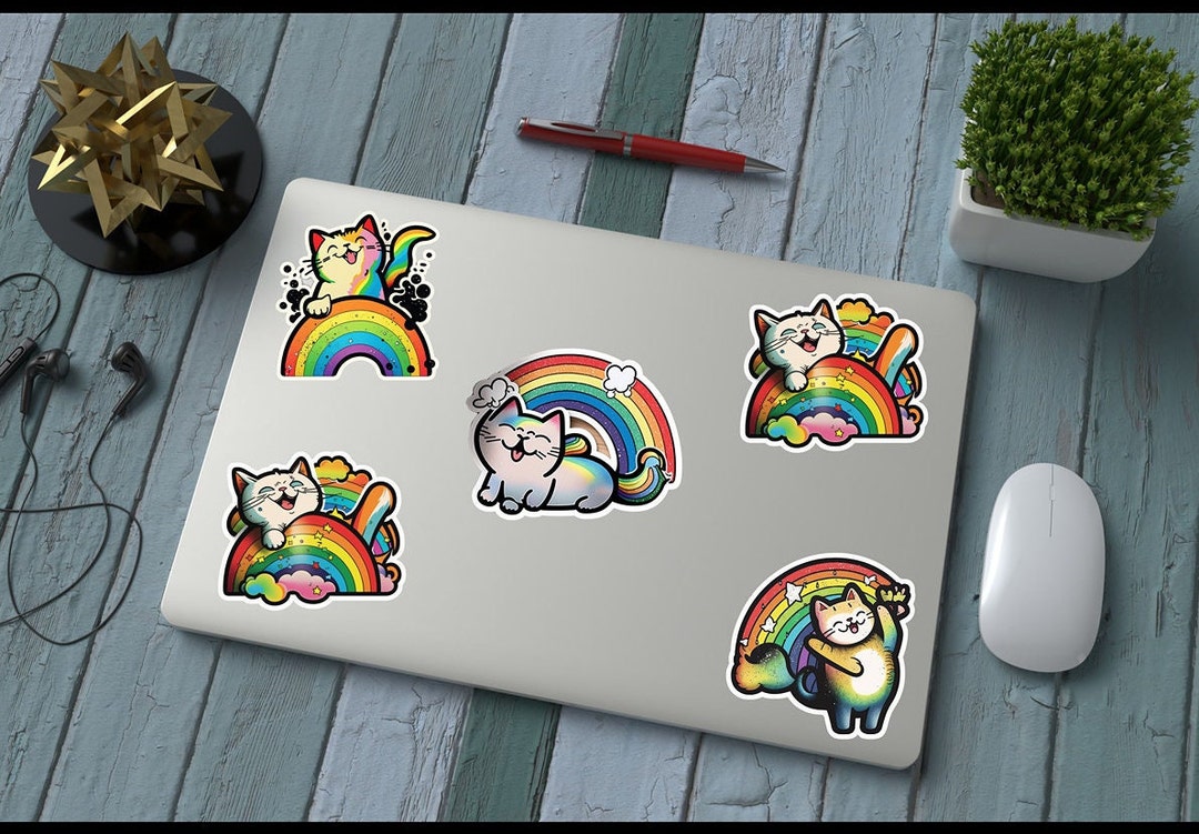 Printable Cute Cat Rainbow Stickers, Funny Cats Sticker, Kids Sticker ...
