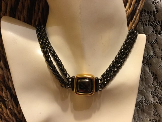 Vintage Monet gold tone and black enamel choker - image 2