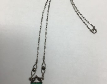 vintage sterling silver Chrysoprase and marcasite necklace