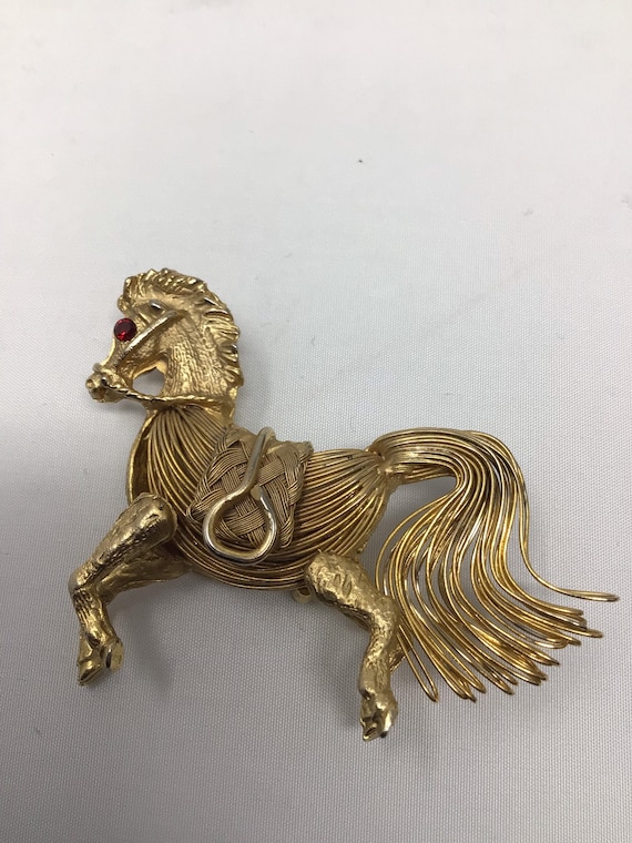 Eisenberg woven wire work Galloping horse brooch/… - image 1