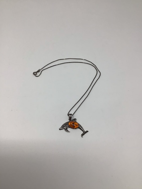 925 sterling and amber dolphin pendent,925 silver 