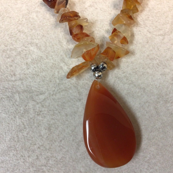 Orange and clear Quartz Necklace with large Teard… - image 2