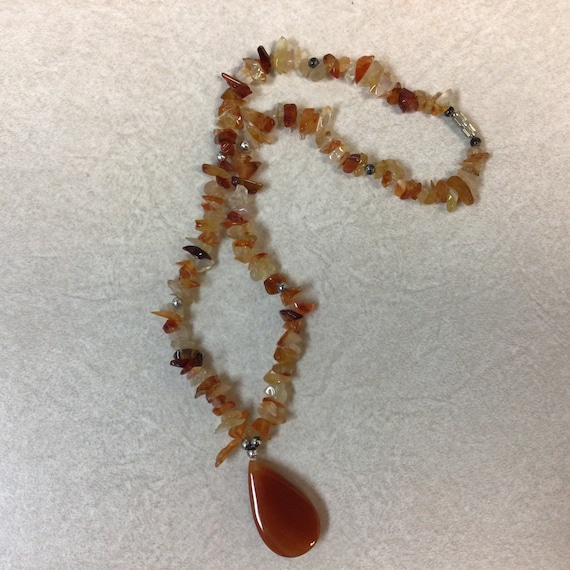 Orange and clear Quartz Necklace with large Teard… - image 1