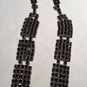 Vintage Jet Black Rhinestone Dangle Earrings