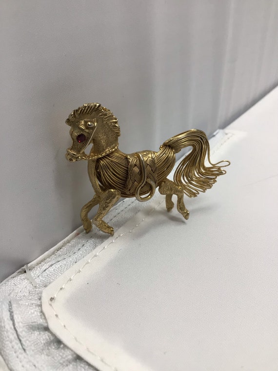 Eisenberg woven wire work Galloping horse brooch/… - image 2