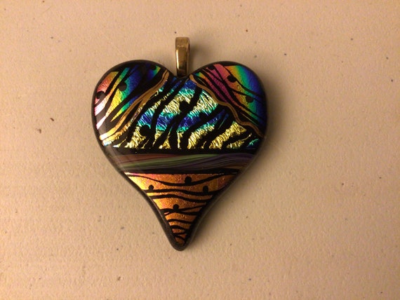 Dichroic Fused glass heart pendent
