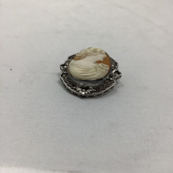 Vintage Sterling Silver Shell Cameo Brooch - image 4