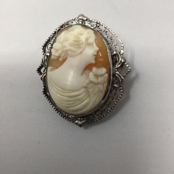 Vintage Sterling Silver Shell Cameo Brooch - image 3