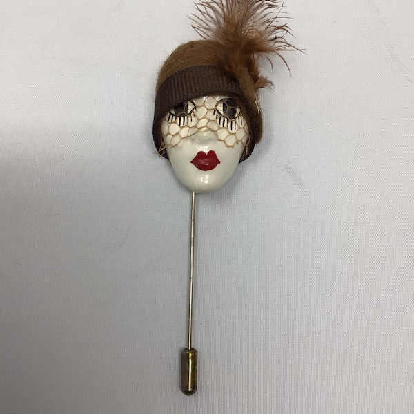 1950’s Vintage French lady head stick pin/ hat pin