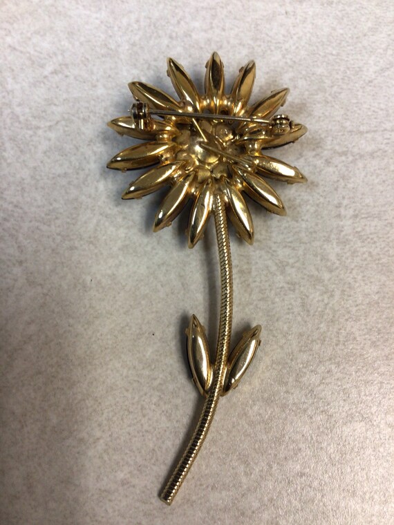Vintage Black Crystal Flower Brooch - image 2