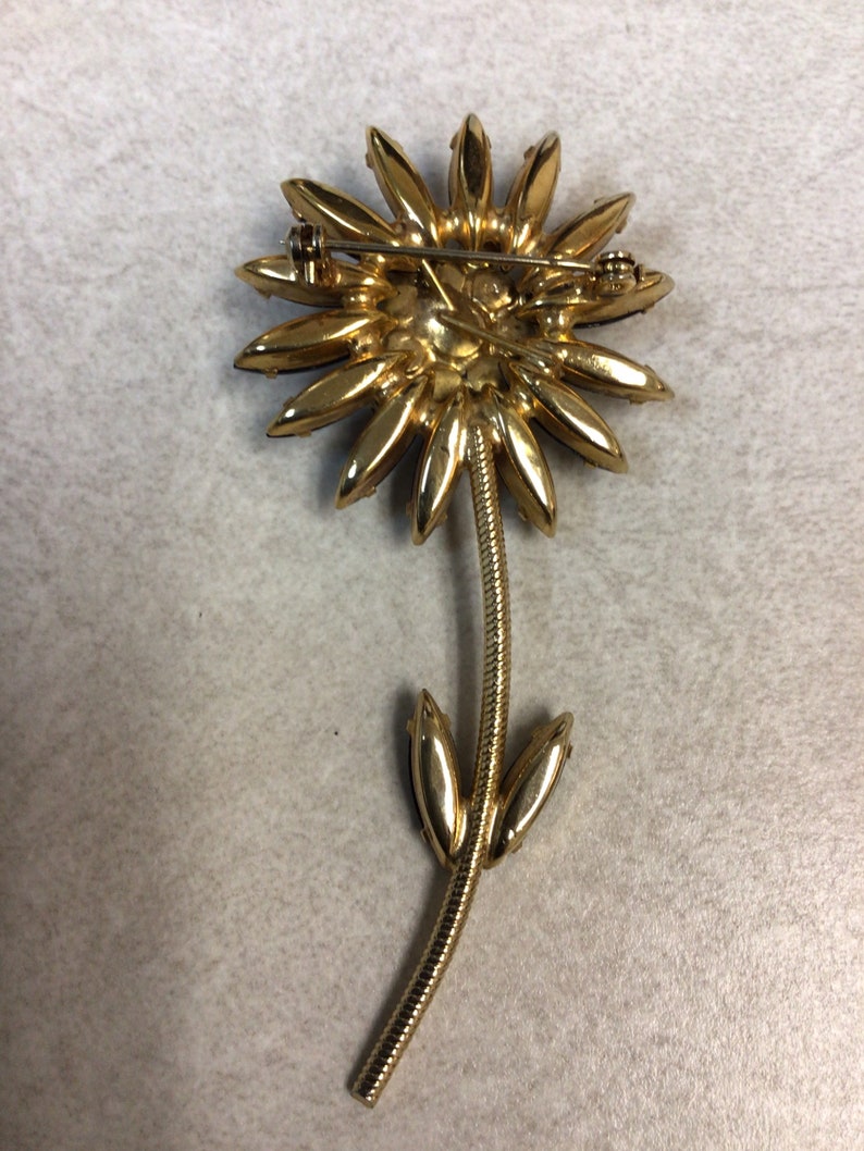 Vintage Black Crystal Flower Brooch image 2