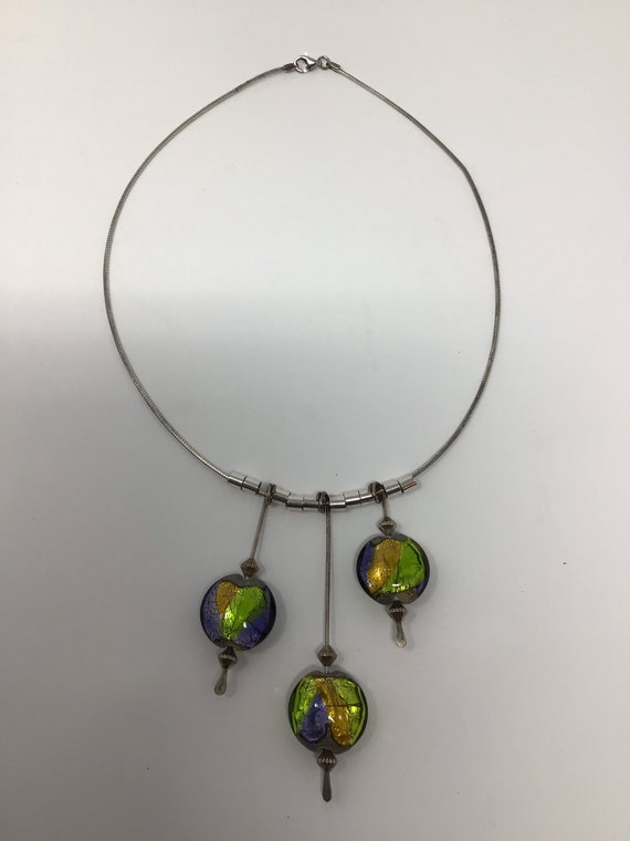 925 Necklace/Chocker with Dichroic Fused Glass - image 1