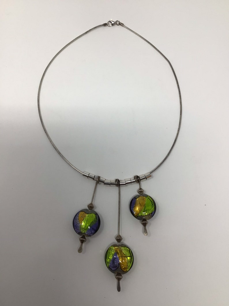 925 Necklace/Chocker with Dichroic Fused Glass image 1