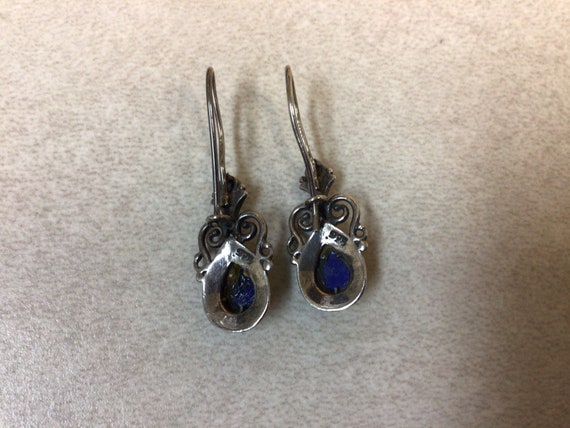 925 silver hook earrings with blue stone - image 2