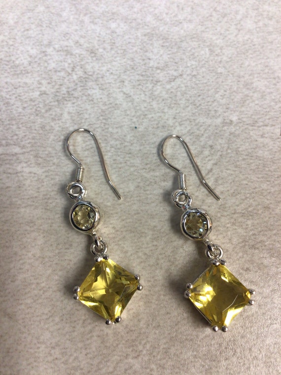 Yellow crystal hook earrings signed 925