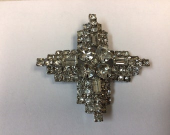 Silver tone metal and clear rhinestone Brooch