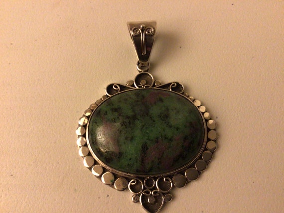 AF 925 silver pendent with multicolored green sto… - image 1