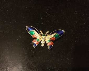 Vintage Enamel and Rhinestone Butterfly Brooch