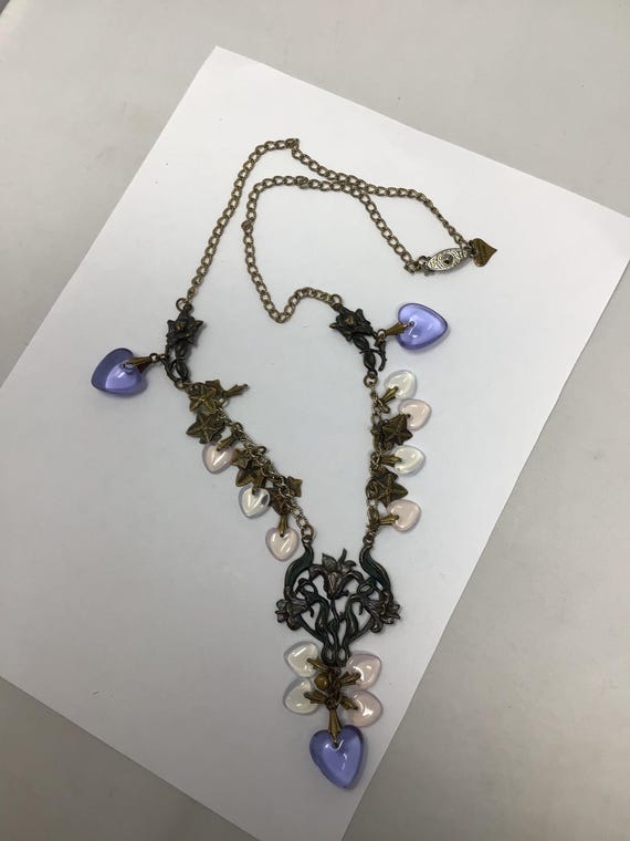 Vintage glass works studio heart charm necklace
