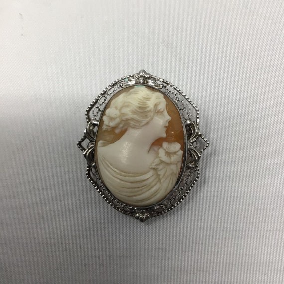 Vintage Sterling Silver Shell Cameo Brooch - image 2