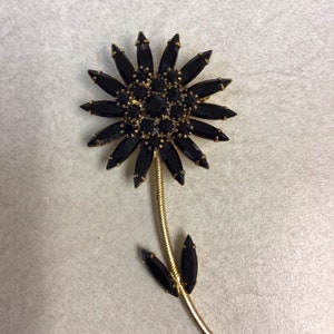 Vintage Black Crystal Flower Brooch image 1