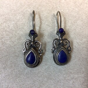 925 silver hook earrings with blue stone