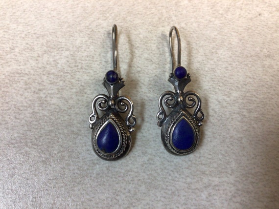925 silver hook earrings with blue stone - image 1