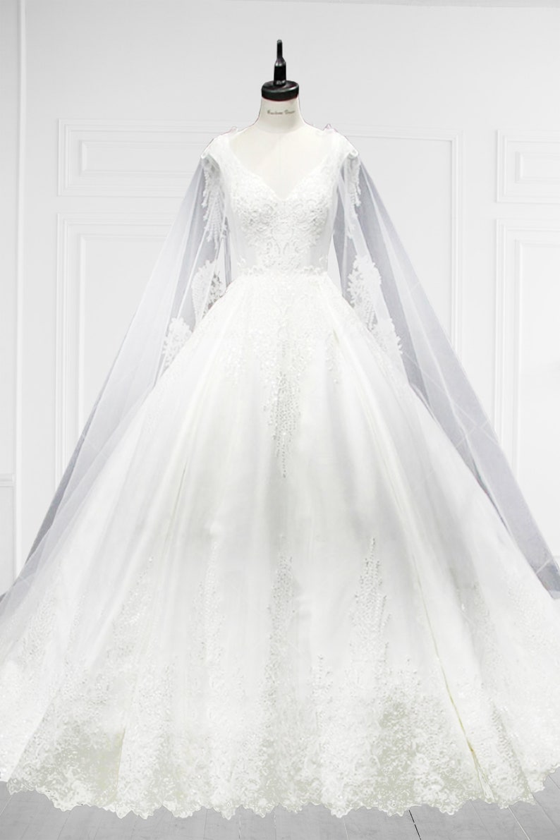 white lace ball gown