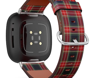 Fitbit Charge 2,3,4,5 / Versa / Sense Vegan Leather Watch Band Handmade Bracelet - Traditional Tartan Scottish Plaid Prints