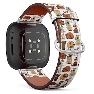 Fitbit Charge 2,3,4,5 2,3,4,5 / Versa 2,3,4 / Sense Pasek do zegarka ze skóry wegańskiej Bransoletka ręcznie robiona - Mix Cartoon Dog Print