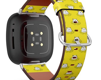 Fitbit Charge 2,3,4,5 / Versa / Sense Vegan Leather Watch Band Handmade Bracelet - Cute Hippo Hippopotamus Print