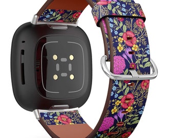 Fitbit Charge 2,3,4,5 2,3,4,5 / Versa 2,3,4 / Sense Vegan Leather Watch Band Handmade Bracelet - Colorful Bouquet Flowers Print