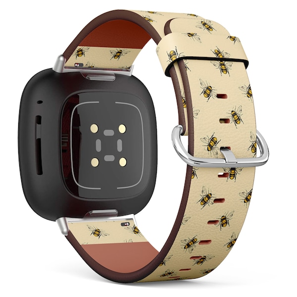 Fitbit Charge 2,3,4,5 2,3,4,5 / Versa 2,3,4 / Sense Vegan Leather Watch Band Handmade Bracelet - Cute Honey Bee Print