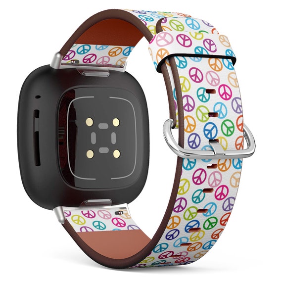 Fitbit Charge 2 3 4 5 Versa Sense Vegan Leather Watch Band Handmade Bracelet Colorful Peace Sign Print Etsy