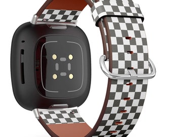 Fitbit Charge 2,3,4,5 2,3,4,5 / Versa 2,3,4 / Sense Vegan Leather Watch Band Handmade Bracelet - Checkerboard Pattern Design Pattern