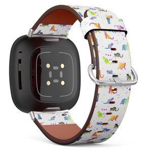 Fitbit Charge 2,3,4,5 2,3,4,5 / Versa 2,3,4 / Sense Vegan Leather Watch Band Handmade Bracelet - Cute Watercolor Cat Print