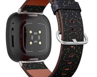 Fitbit Charge 2,3,4,5 2,3,4,5 / Versa 2,3,4 / Sense Vegan Leather Watch Band Handmade Bracelet - Beautiful Constellations Stars Print