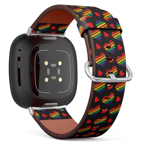 Fitbit Charge 2 3 4 5 2 3 4 5 Versa 2 3 4 Sense Vegan Leather Watch Band Handmade Bracelet Colorful Gay Rainbow Heart Print Etsy