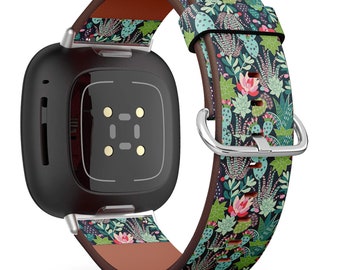 Fitbit Charge 2,3,4,5 2,3,4,5 / Versa 2,3,4 / Sense Vegan Leather Watch Band Handmade Bracelet - Colorful Tor Succulents Cactus Prints