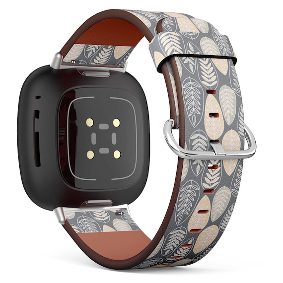 Fitbit Charge 2,3,4,5 / Versa / Sense Vegan Leather Watch Band Handmade Bracelet - Silhouettes Leaves Pattern Print