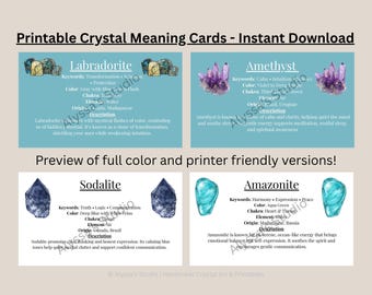Printable Crystal Meaning Cards - Chakra & Healing Properties (Digital Download)