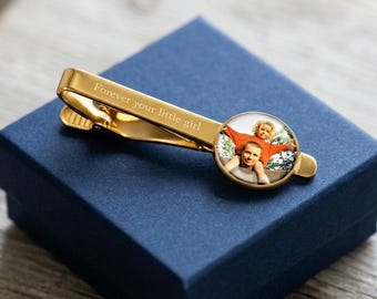 Personalized Photo Tie Clip Gift for Him, Custom Father of the Bride Tie Bar, Wedding Gift for Dad
