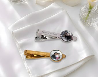 Personalized Photo Tie Clip Gift for Him, Custom Father of the Bride Tie Bar, Wedding Gift for Dad