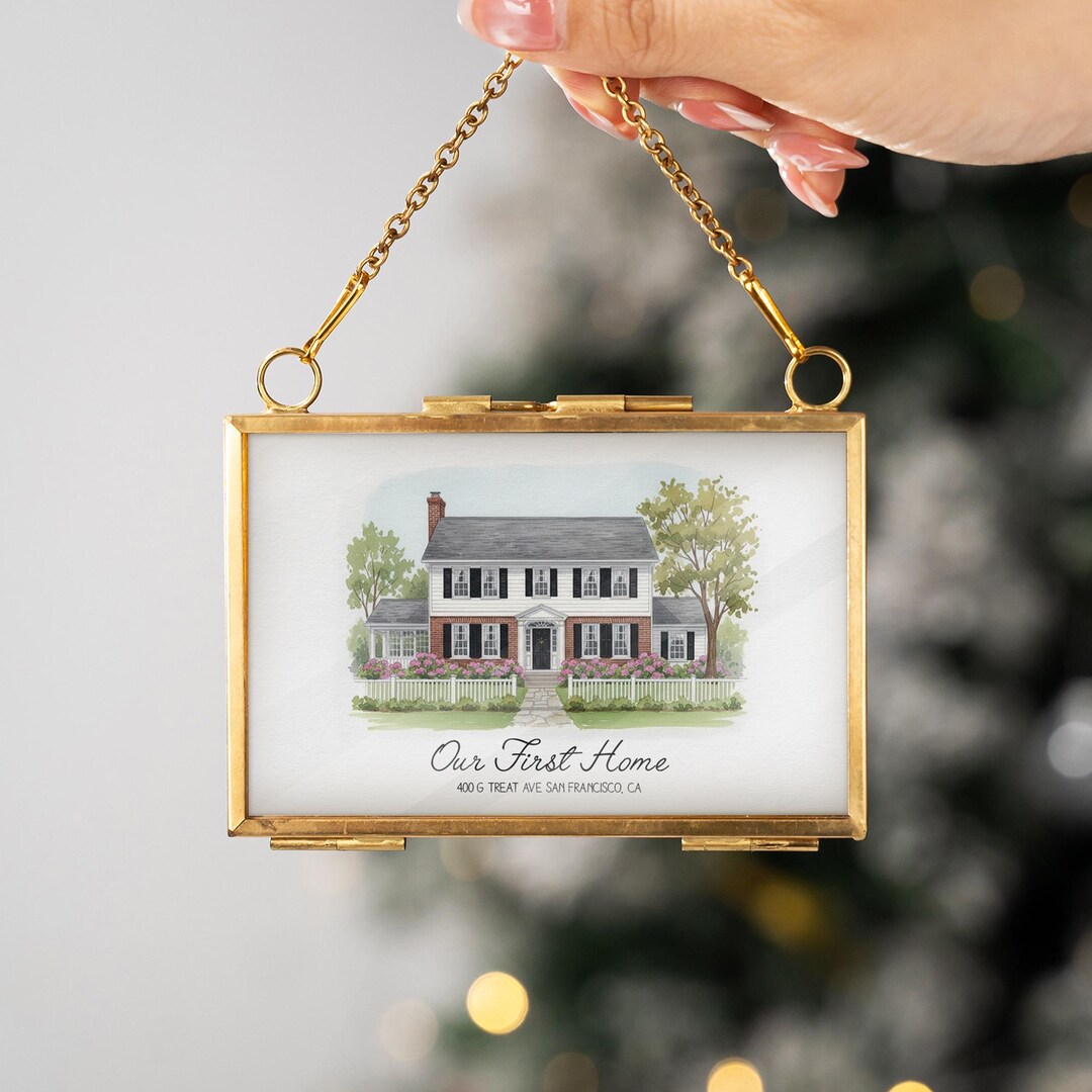 Personalized New Home Photo Ornament, Watercolor House Painting Frame ...
