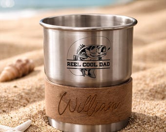 Personalized Reel Cool Dad Fishing Mug, Custom Father's Day Gift For Fishing Dad, Engraved Stainless Steel Cup