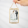 Personalized Watercolor Portrait Married Frame Ornament, 1st Christmas Wedding Photo Gifts for Newlywed