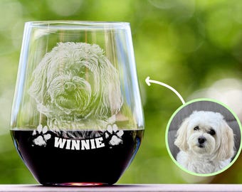 Custom Wine Glass Gift for Dog Owners -  Engraved Pet Memorial Gifts from Photo, Christmas Gifts for Dog Mom